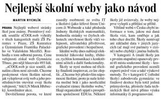 sCOOL web 2015, článek v Lidových novinách 21. 11. 2015