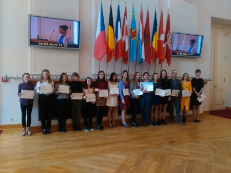 Slavnostní vyhlášení vítězů soutěže Frankofonie 2019, Černínský palác, Prha, 20. 3. 2019 (foto Veronika Koléšková) (16)