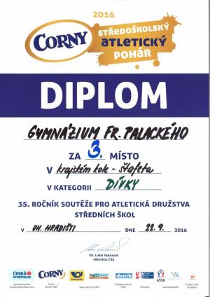 Diplom - 3. místo štafeta dívek (krajské kolo)