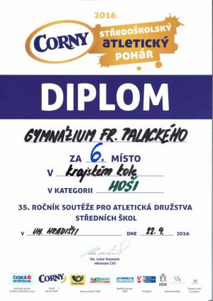 Diplom - 6. místo tým chlapců (krajské kolo)