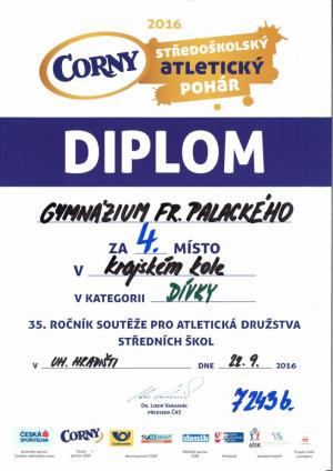 Diplom - 4. místo tým dívek (krajské kolo)