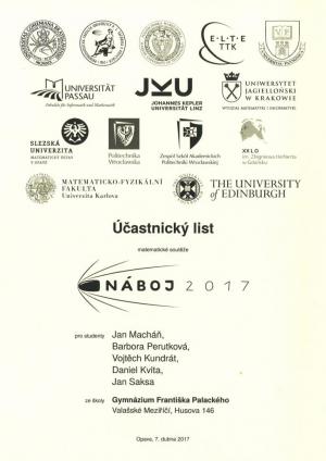 Matematický náboj 2017, Slezská univerzita v Opavě, 7. 4. 2017, diplom 